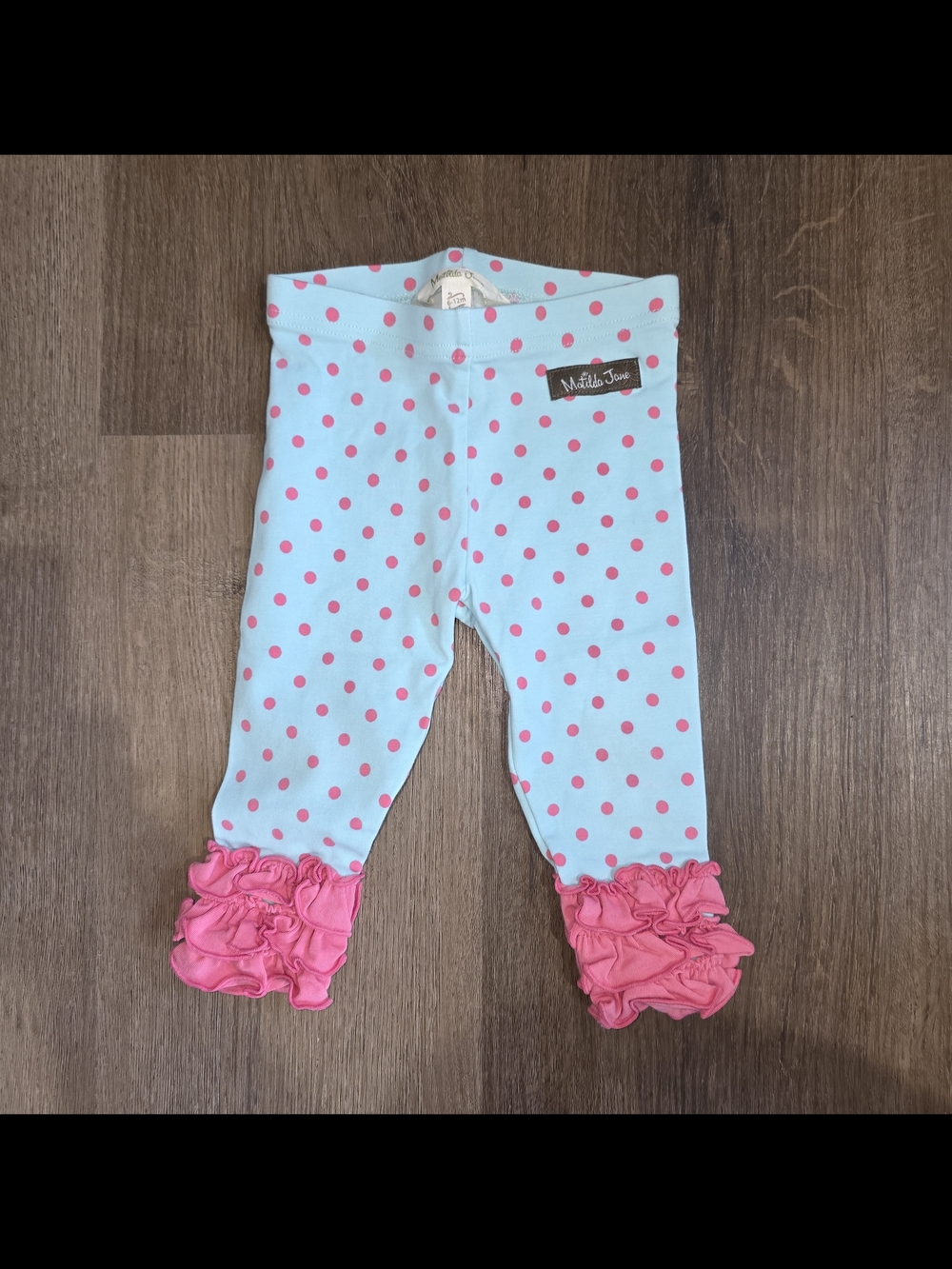 Matilda Jane Light Blue Polka Dot Leggings with Pink Ruffle Cuffs